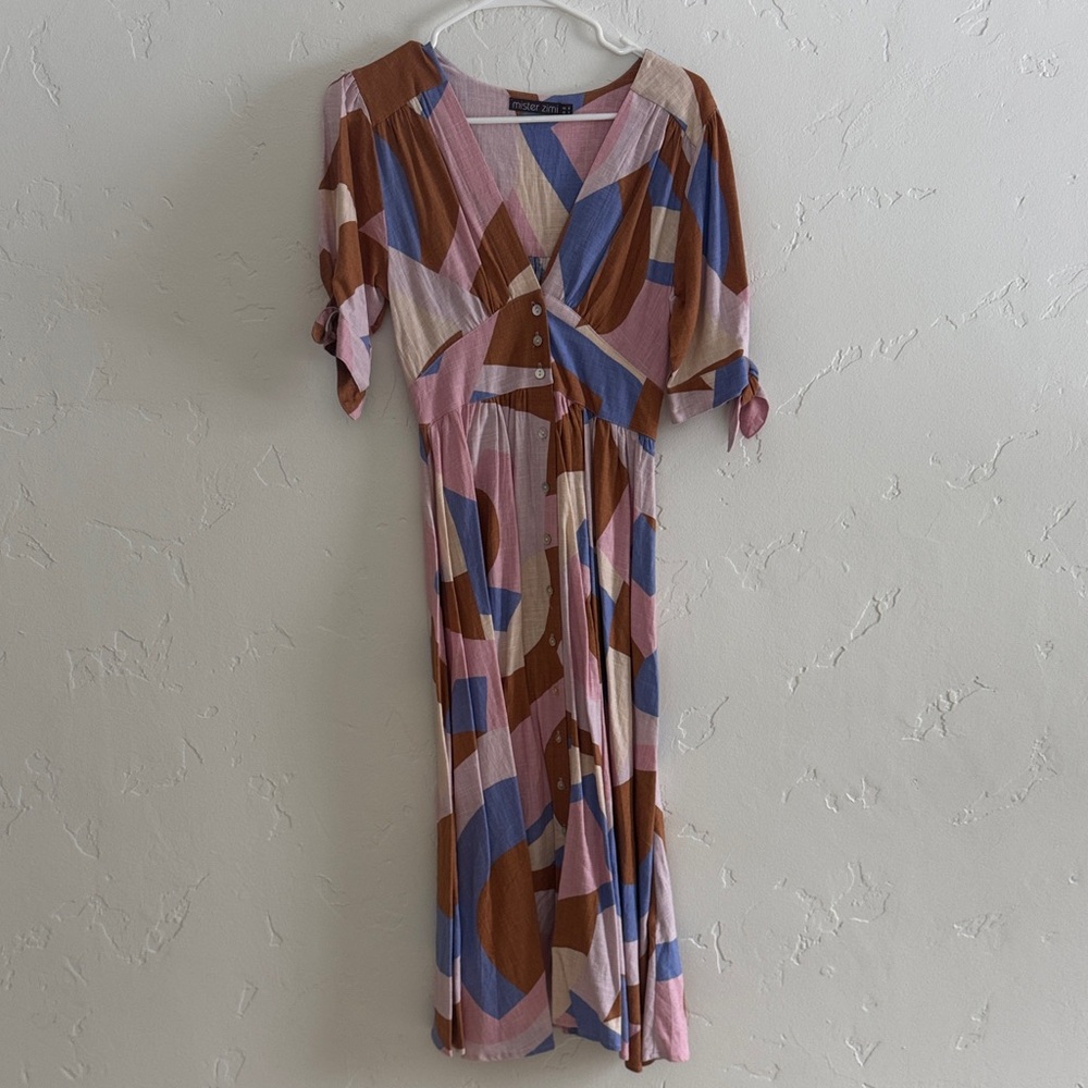 Mister Zimi Pink, Blue & Brown Geometric Maxi Dress